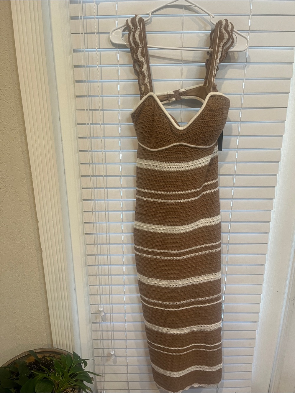 JLUXLABEL Brown & Cream Striped Knit Midi Dress
